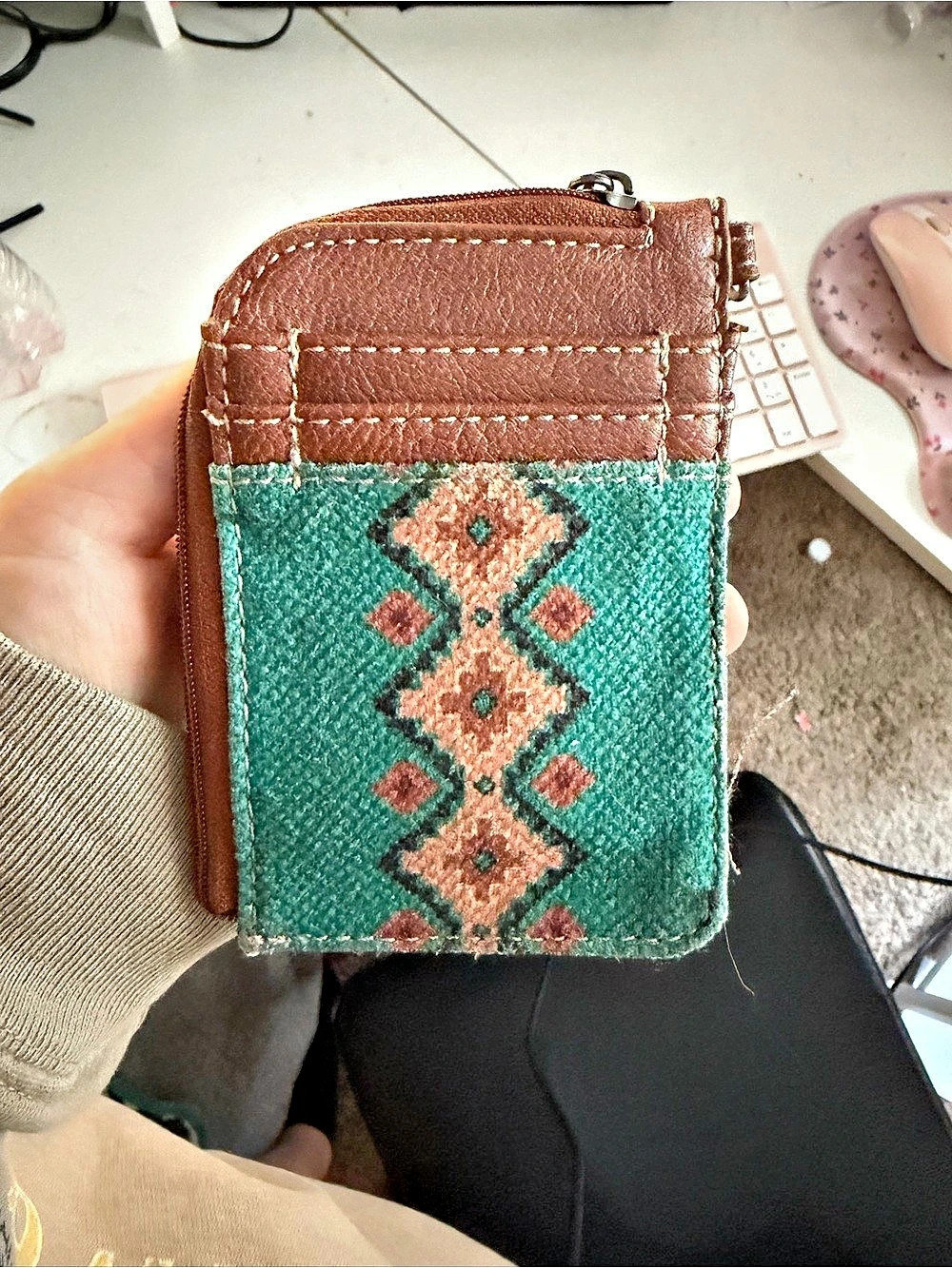 Wrangler Aztec Print Mini Zip Wallet / Card Holder Brown & Green